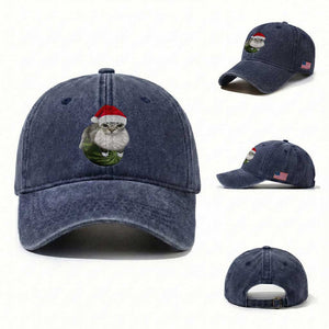 Watermelon Cat Christmas Washed Cotton Baseball Cap Funny Silly Kitten Meme TS14 Washed Cap Universal Fit Navy Print Your Wear