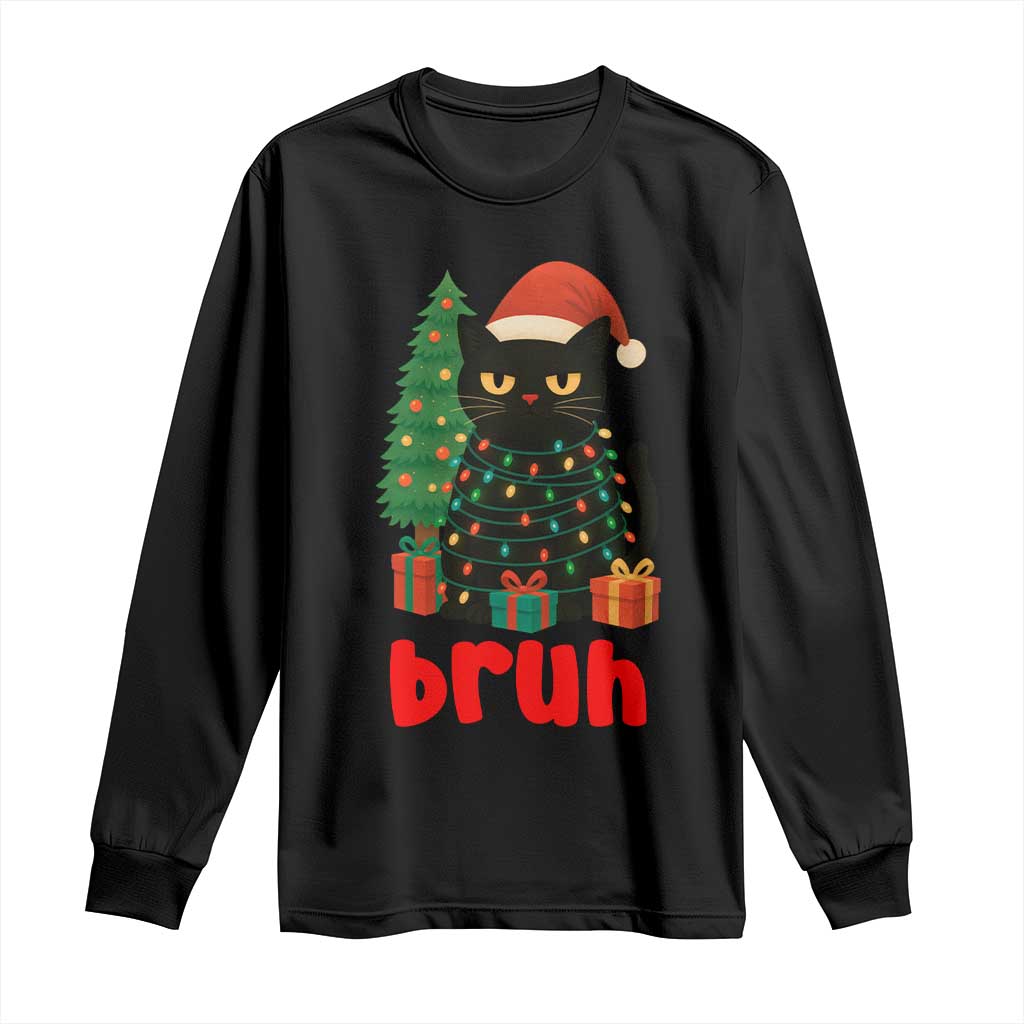 Funny Cat Bruh Christmas Long Sleeve Shirt Silly Meme Kitty Xmas TS14 Black Print Your Wear
