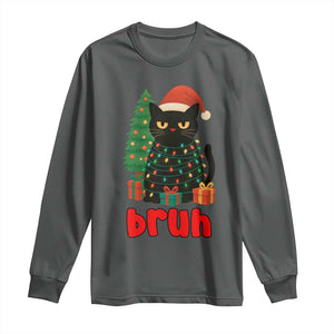 Funny Cat Bruh Christmas Long Sleeve Shirt Silly Meme Kitty Xmas TS14 Dark Heather Print Your Wear