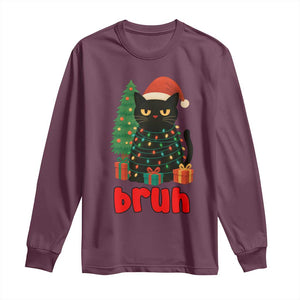 Funny Cat Bruh Christmas Long Sleeve Shirt Silly Meme Kitty Xmas TS14 Maroon Print Your Wear