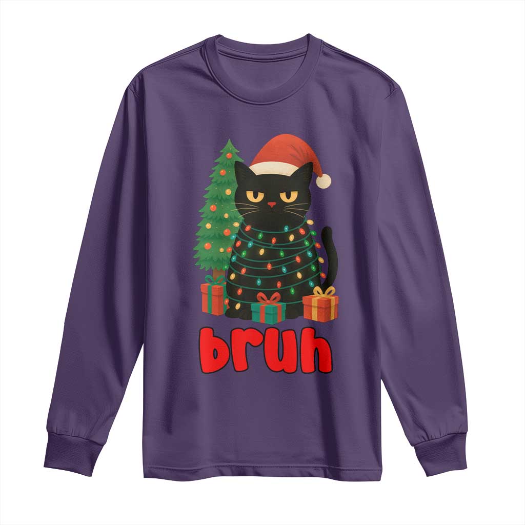 Funny Cat Bruh Christmas Long Sleeve Shirt Silly Meme Kitty Xmas TS14 Purple Print Your Wear