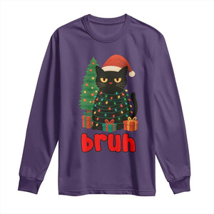 Funny Cat Bruh Christmas Long Sleeve Shirt Silly Meme Kitty Xmas TS14 Purple Print Your Wear