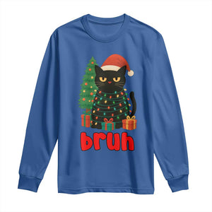 Funny Cat Bruh Christmas Long Sleeve Shirt Silly Meme Kitty Xmas TS14 Royal Blue Print Your Wear