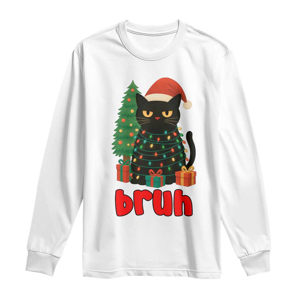 Funny Cat Bruh Christmas Long Sleeve Shirt Silly Meme Kitty Xmas TS14 White Print Your Wear
