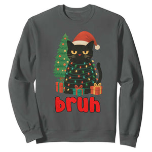 Funny Cat Bruh Christmas Sweatshirt Silly Meme Kitty Xmas TS14 Dark Heather Print Your Wear