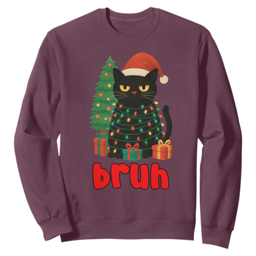 Funny Cat Bruh Christmas Sweatshirt Silly Meme Kitty Xmas TS14 Maroon Print Your Wear