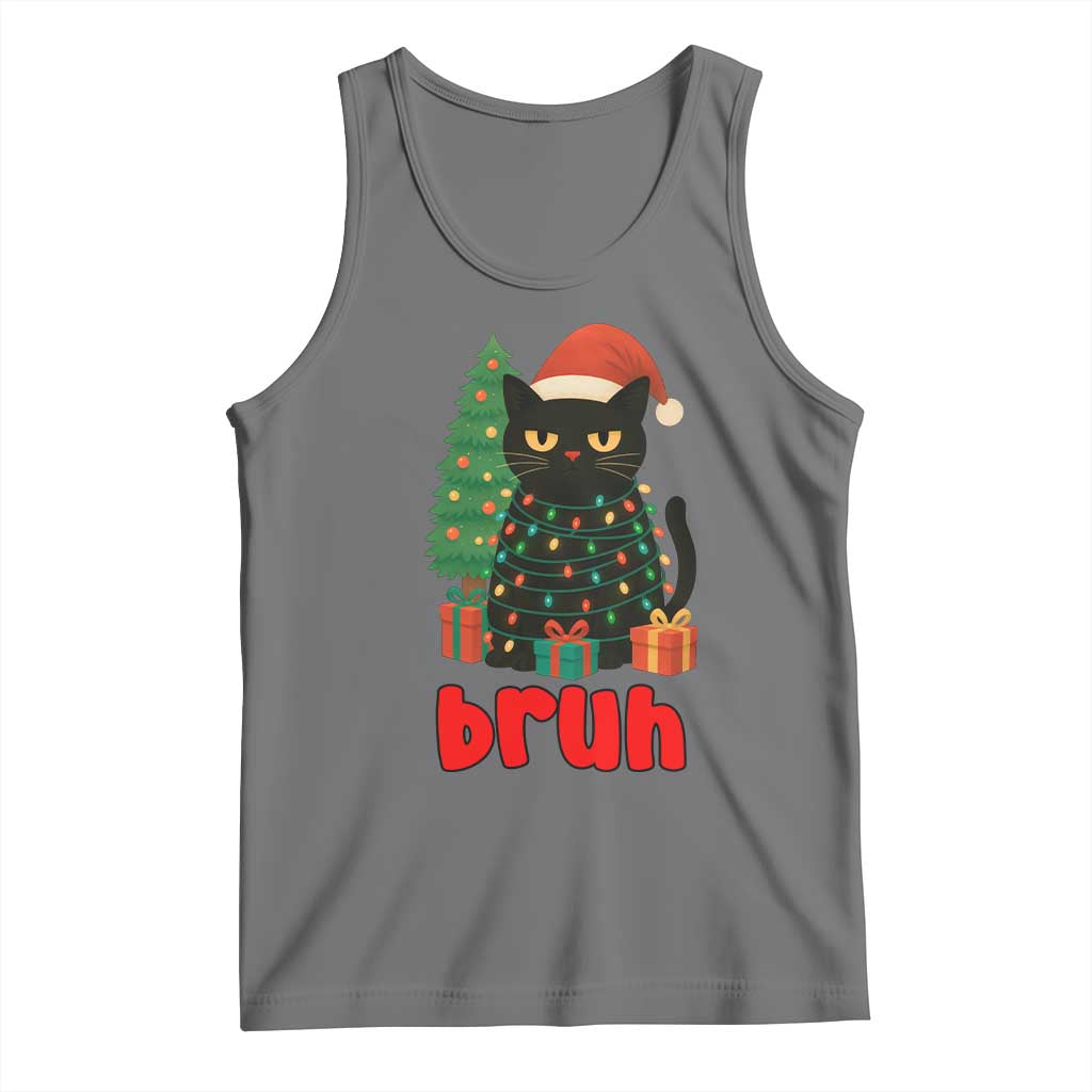 Funny Cat Bruh Christmas Tank Top Silly Meme Kitty Xmas TS14 Black Heather Print Your Wear