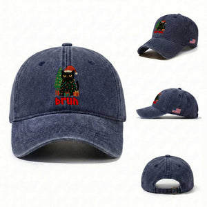 Funny Cat Bruh Christmas Washed Cotton Baseball Cap Silly Meme Kitty Xmas TS14 Washed Cap Universal Fit Navy Print Your Wear