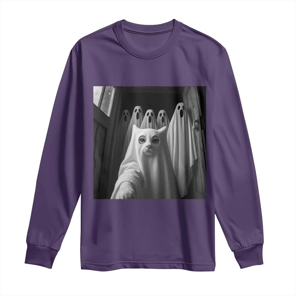 Funny Ghost Cat Halloween Meme Long Sleeve Shirt TS14 Purple Print Your Wear