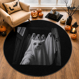 Funny Ghost Cat Halloween Meme Round Rug