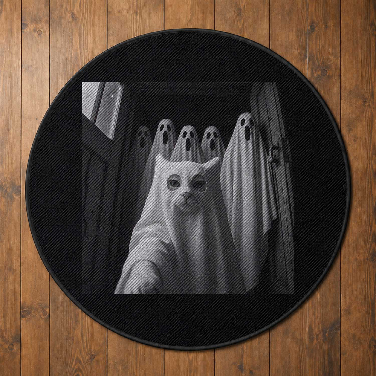Funny Ghost Cat Halloween Meme Round Rug