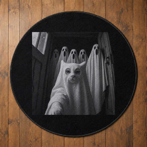 Funny Ghost Cat Halloween Meme Round Rug