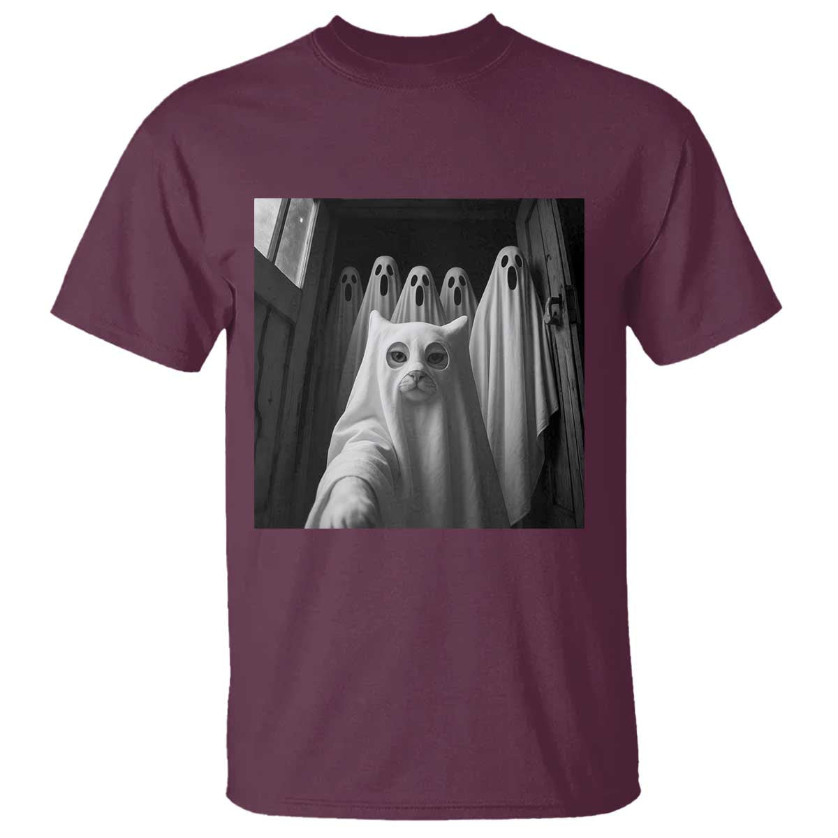 Funny Ghost Cat Halloween Meme T Shirt TS14 Maroon Print Your Wear