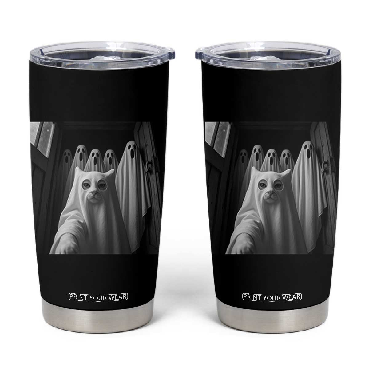 Funny Ghost Cat Halloween Meme Tumbler Cup TS14 Black Print Your Wear
