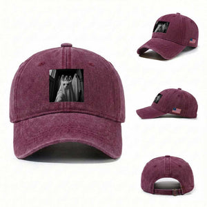 Funny Ghost Cat Halloween Meme Washed Cotton Baseball Cap TS14 Washed Cap Universal Fit Burgundy Print Your Wear