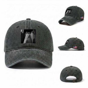 Funny Ghost Cat Halloween Meme Washed Cotton Baseball Cap TS14 Washed Cap Universal Fit Dark Green Print Your Wear