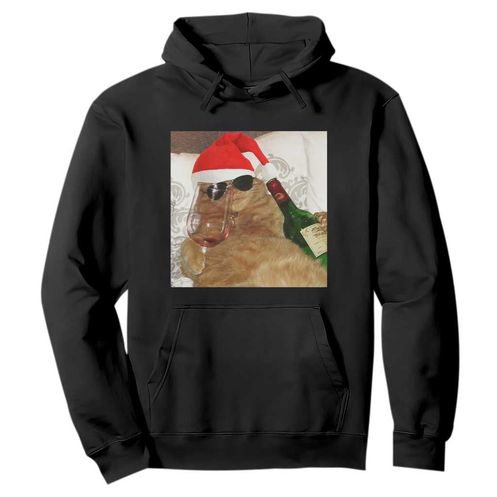 Funny Cat Drinking Wine Christmas Hoodie TS14 Black Print Your Wear