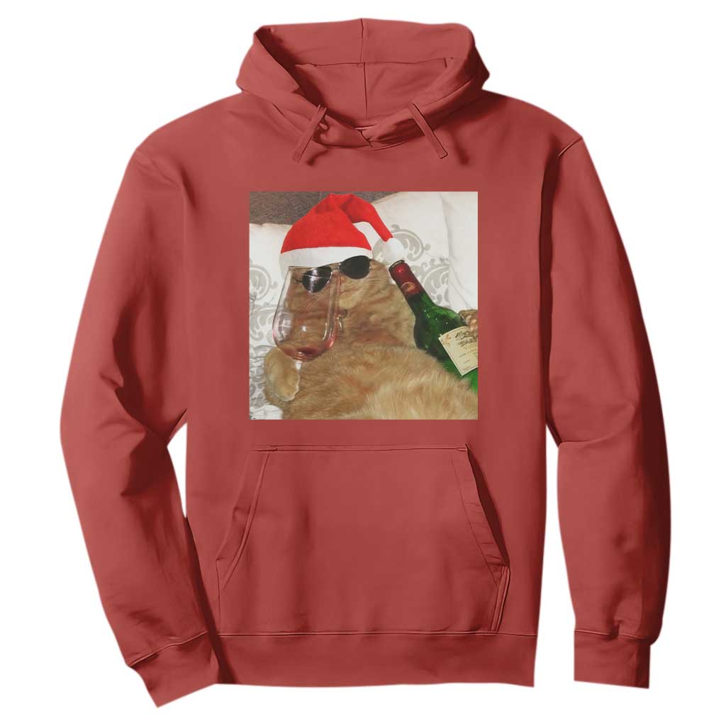 Funny Cat Drinking Wine Christmas Hoodie TS14 Red Print Your Wear