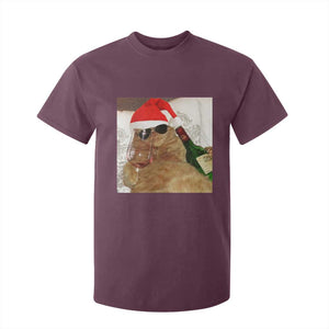 Funny Cat Drinking Wine Christmas T Shirt For Kid TS14 Maroon Print Your Wear