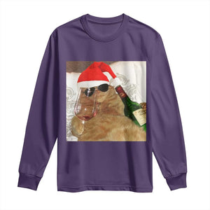Funny Cat Drinking Wine Christmas Long Sleeve Shirt TS14 Purple Print Your Wear
