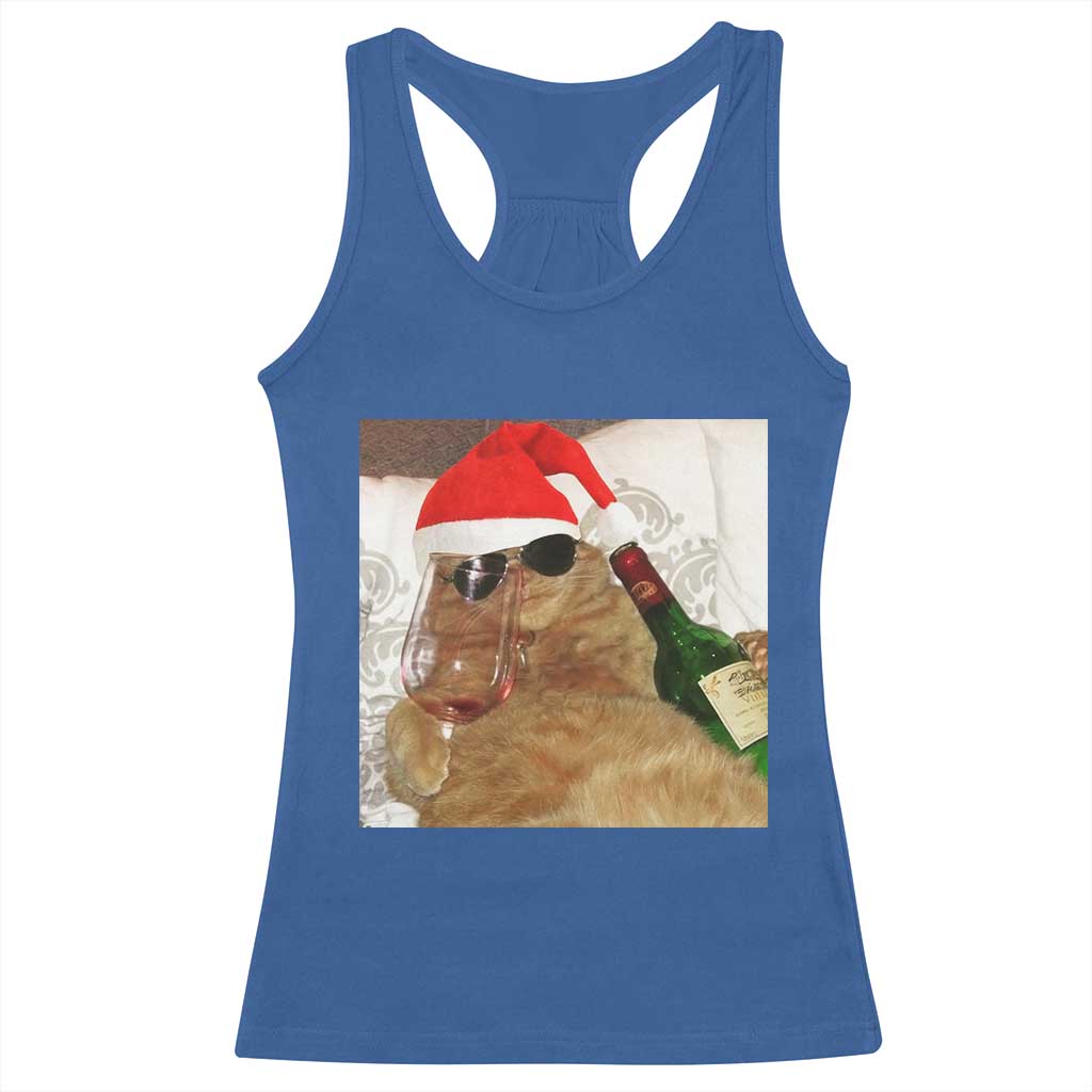 Funny Cat Drinking Wine Christmas Racerback Tank Top TS14 Royal Blue Print Your Wear