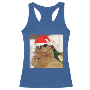 Funny Cat Drinking Wine Christmas Racerback Tank Top TS14 Royal Blue Print Your Wear