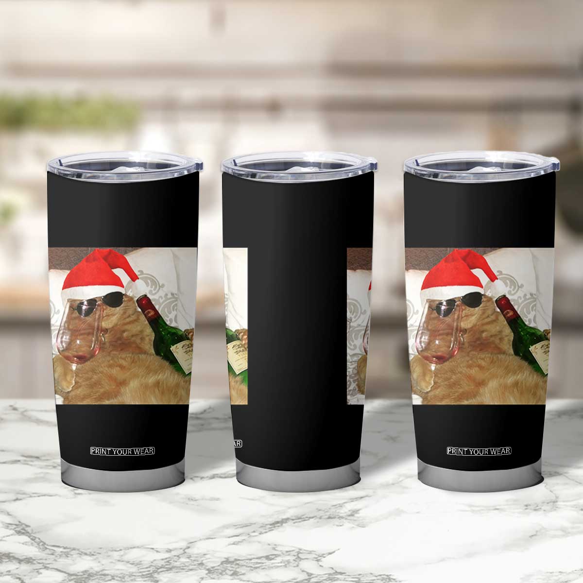 Funny Cat Drinking Wine Christmas Tumbler Cup TS14 Print Your Wear