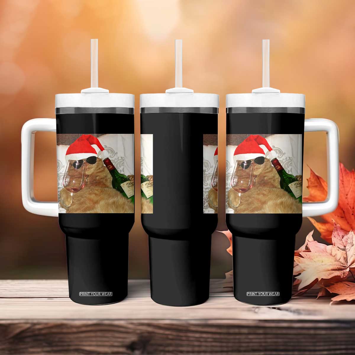 Funny Cat Drinking Wine Christmas Tumbler With Handle TS14 Print Your Wear