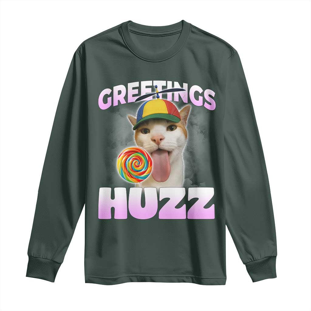 Funny Cat Meme Long Sleeve Shirt Greetings Huzz TS14 Dark Forest Green Print Your Wear