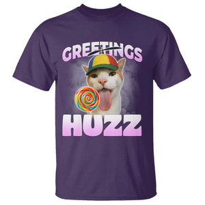 Funny Cat Meme T Shirt Greetings Huzz TS14 Purple Print Your Wear