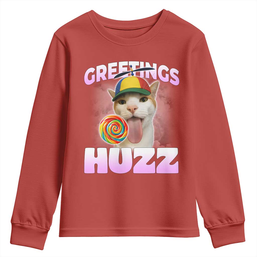 Funny Cat Meme Youth Sweatshirt Greetings Huzz TS14 Red Print Your Wear