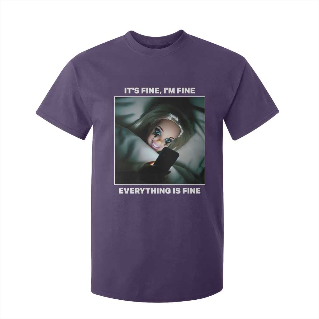Funny Doll Face Meme T Shirt For Kid It Is Fine I Am Fine Everything Is Fine TS14 Purple Print Your Wear