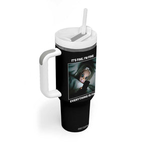 Funny Doll Face Meme Tumbler With Handle It Is Fine I Am Fine Everything Is Fine TS14 Print Your Wear