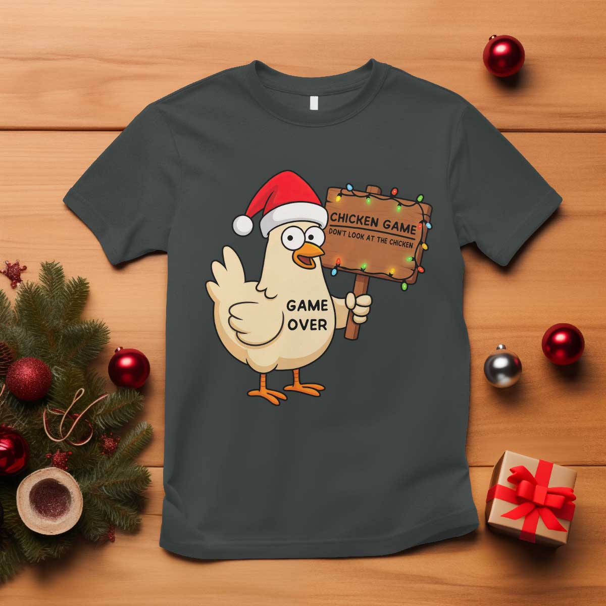 Chicken Game Christmas T Shirt Funny Do Not Look At The Chicken TS14 Dark Heather Print Your Wear