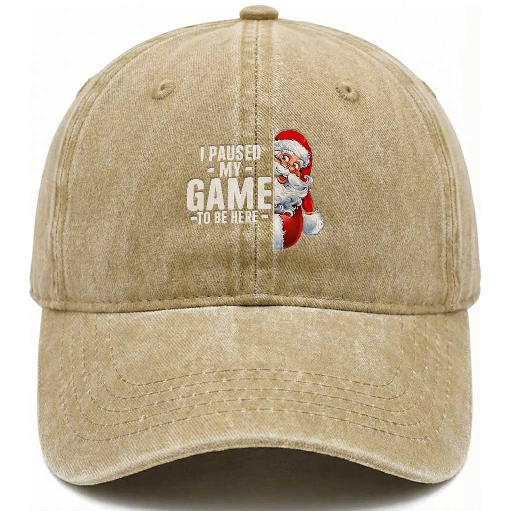 Funny Santa Gamer Christmas Washed Cotton Baseball Cap I Paused My Game To Be Here TS14 Washed Cap Universal Fit Khaki Print Your Wear