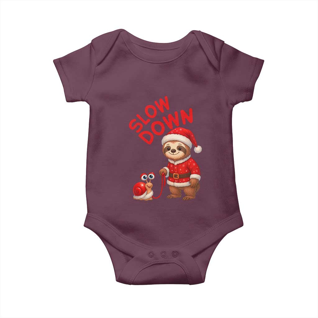 Funny Sloth Snail Christmas Baby Onesie Slow Down Xmas TS14 Maroon Print Your Wear