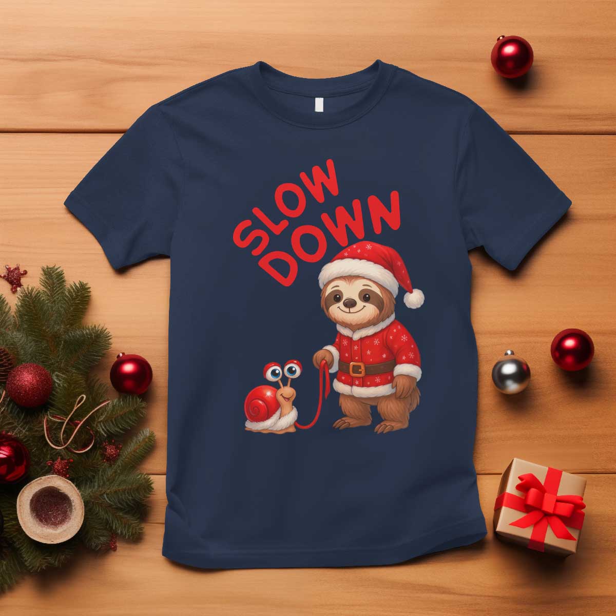 Funny Sloth Snail Christmas T Shirt Slow Down Xmas TS14 Navy Print Your Wear