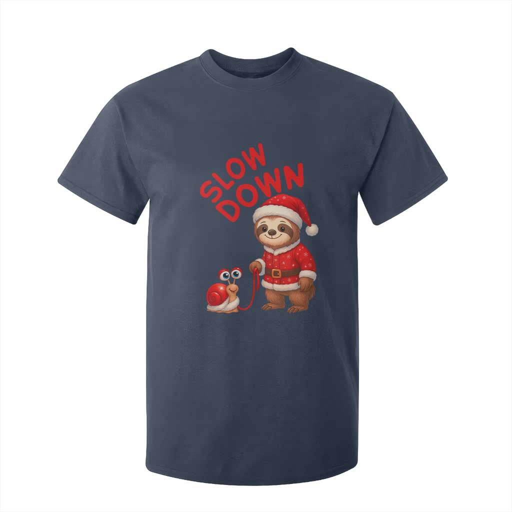 Funny Sloth Snail Christmas T Shirt For Kid Slow Down Xmas TS14 Navy Print Your Wear