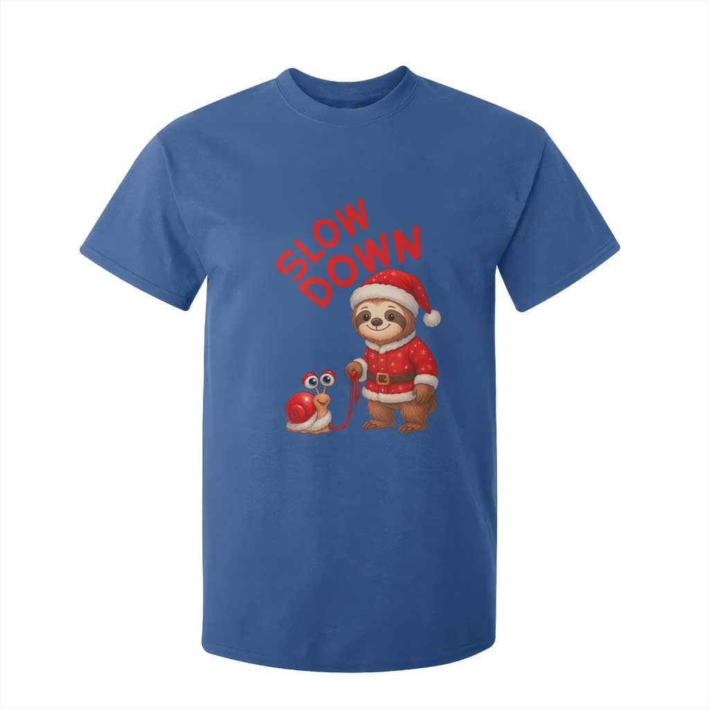 Funny Sloth Snail Christmas T Shirt For Kid Slow Down Xmas TS14 Royal Blue Print Your Wear