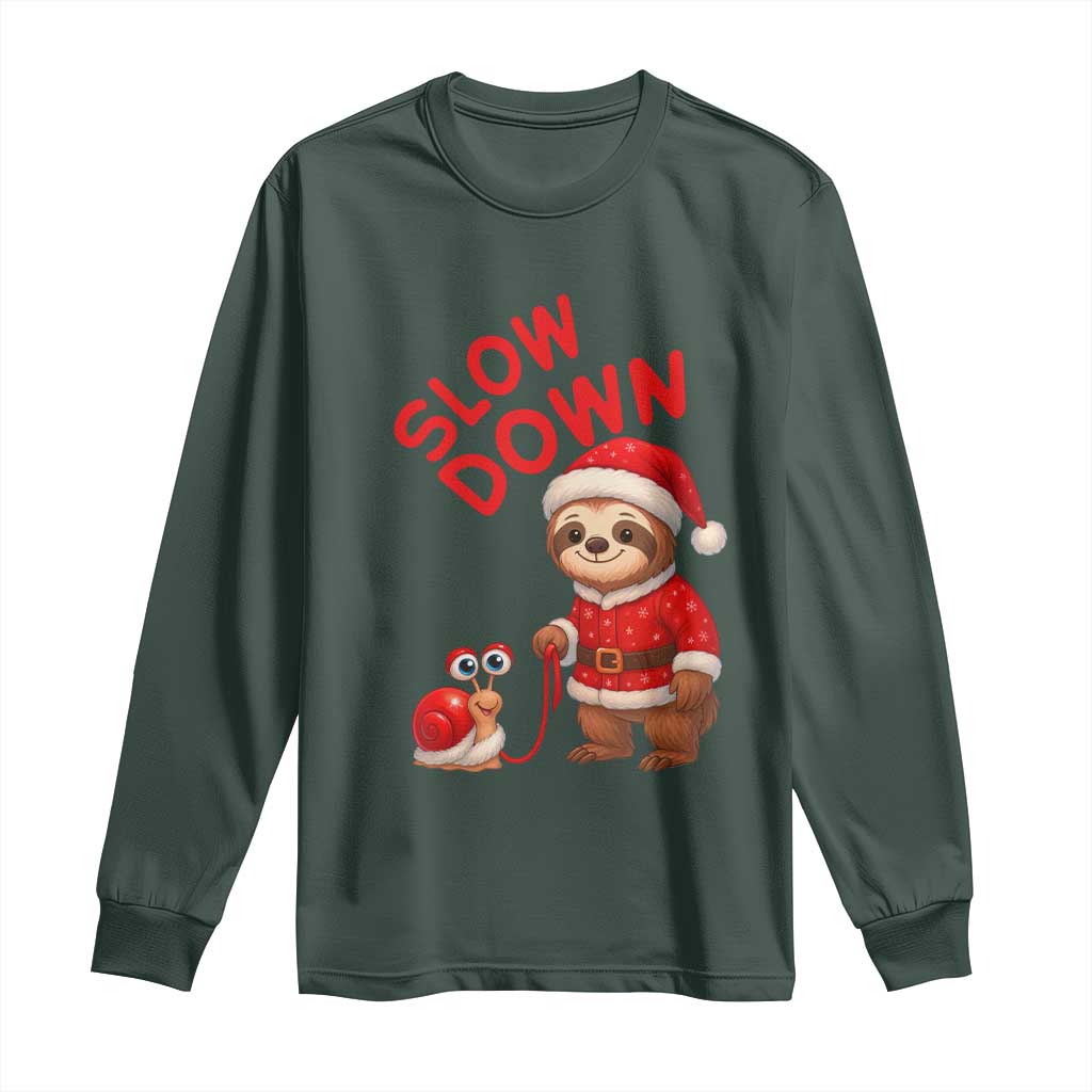 Funny Sloth Snail Christmas Long Sleeve Shirt Slow Down Xmas TS14 Dark Forest Green Print Your Wear