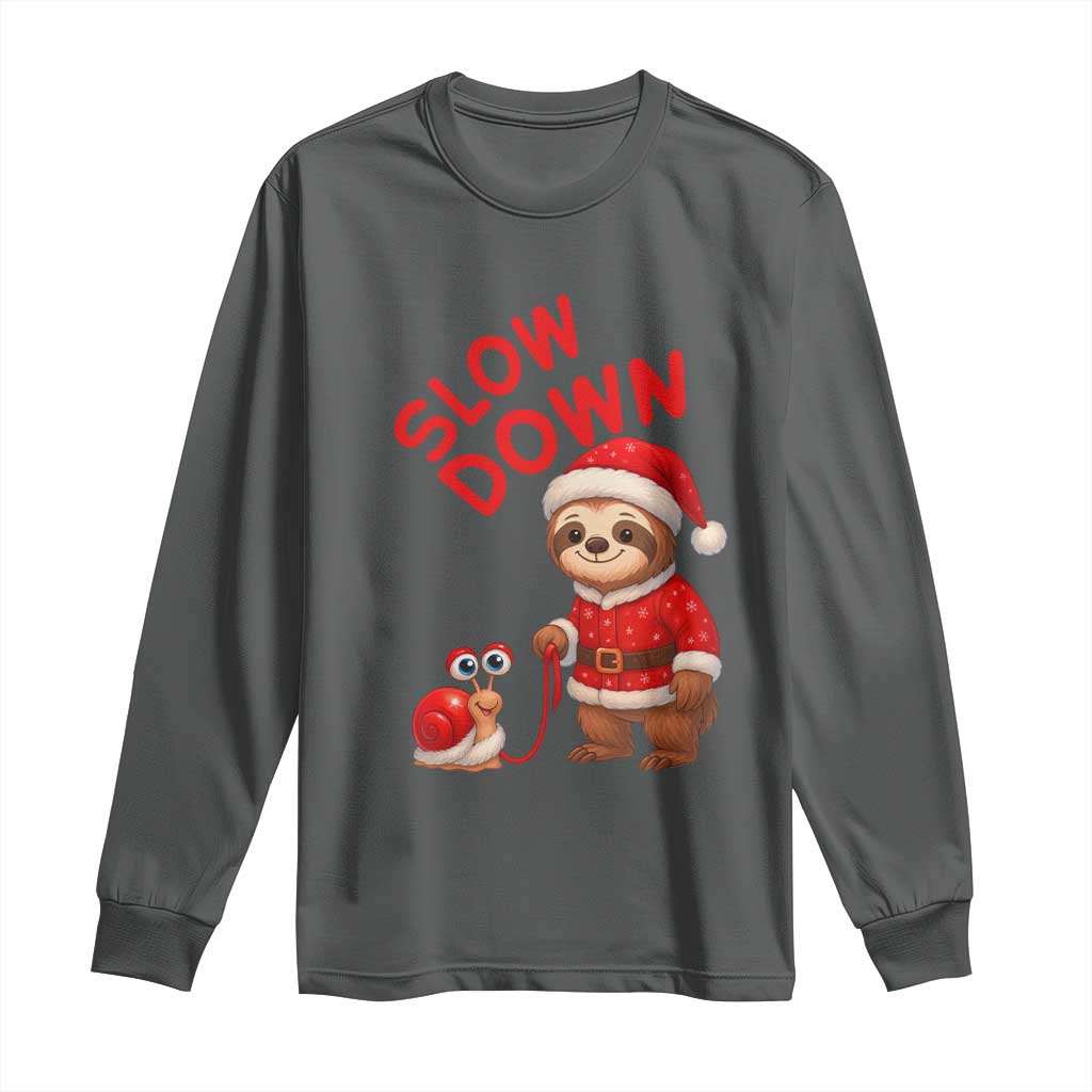 Funny Sloth Snail Christmas Long Sleeve Shirt Slow Down Xmas TS14 Dark Heather Print Your Wear