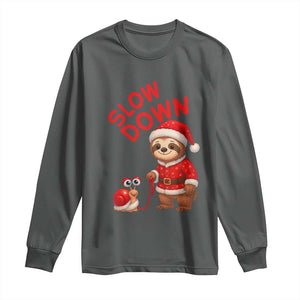 Funny Sloth Snail Christmas Long Sleeve Shirt Slow Down Xmas TS14 Dark Heather Print Your Wear