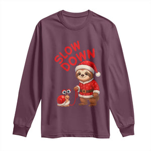 Funny Sloth Snail Christmas Long Sleeve Shirt Slow Down Xmas TS14 Maroon Print Your Wear