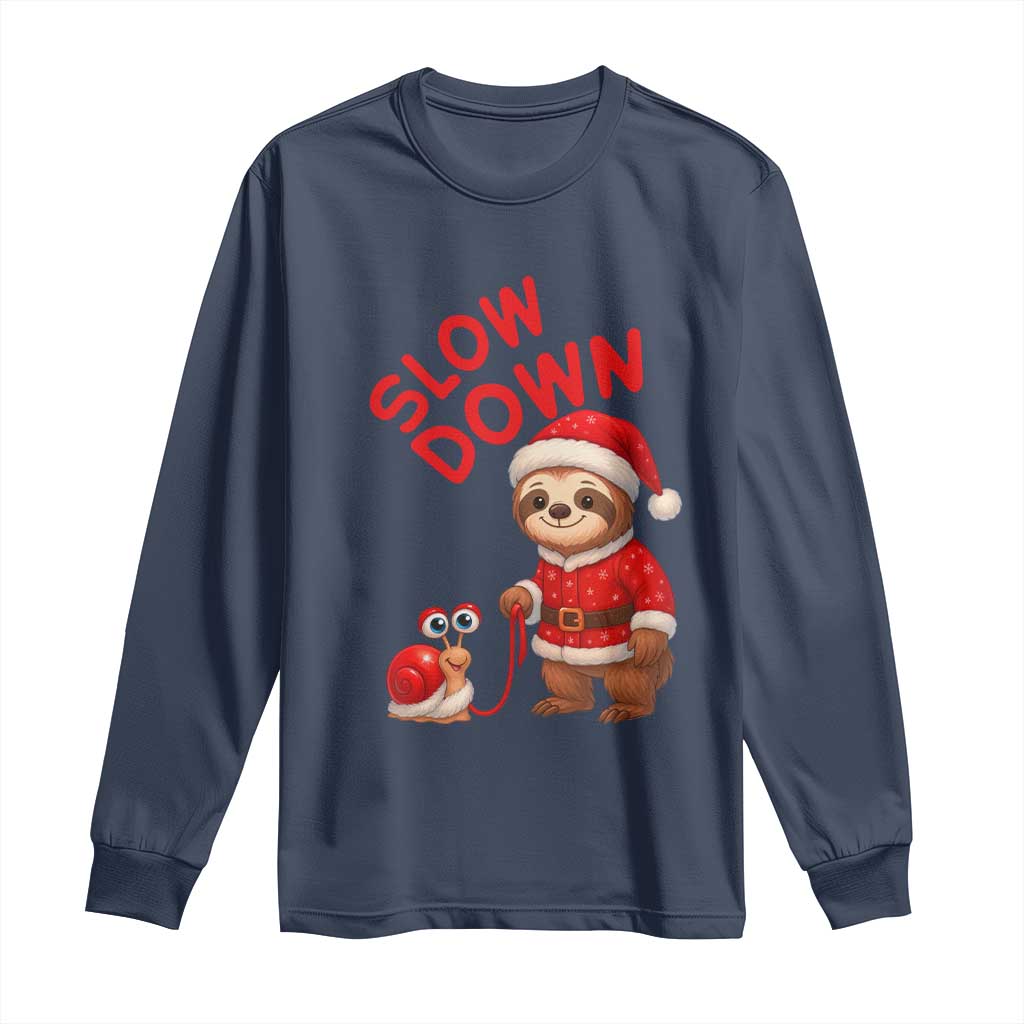 Funny Sloth Snail Christmas Long Sleeve Shirt Slow Down Xmas TS14 Navy Print Your Wear