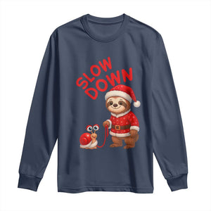 Funny Sloth Snail Christmas Long Sleeve Shirt Slow Down Xmas TS14 Navy Print Your Wear