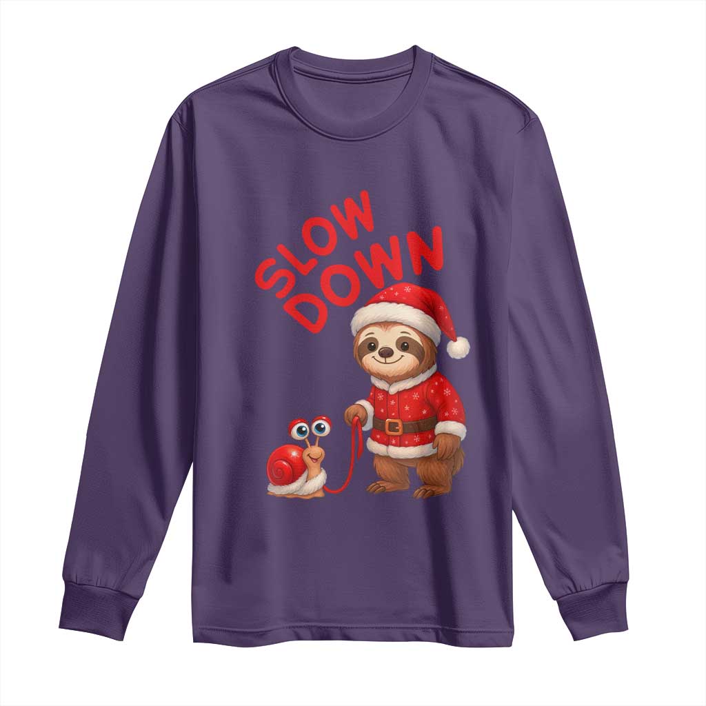 Funny Sloth Snail Christmas Long Sleeve Shirt Slow Down Xmas TS14 Purple Print Your Wear