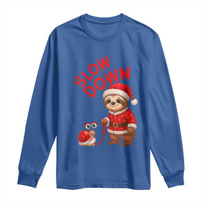 Funny Sloth Snail Christmas Long Sleeve Shirt Slow Down Xmas TS14 Royal Blue Print Your Wear