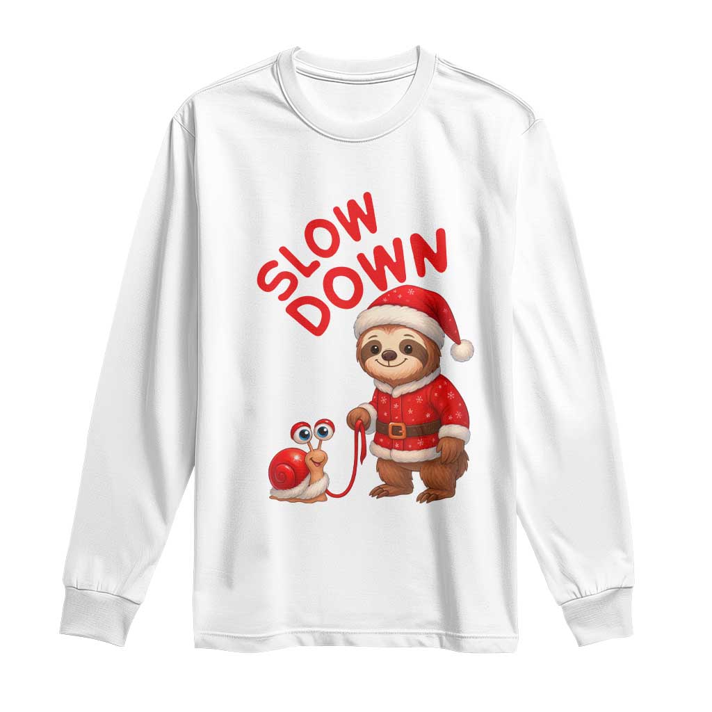 Funny Sloth Snail Christmas Long Sleeve Shirt Slow Down Xmas TS14 White Print Your Wear