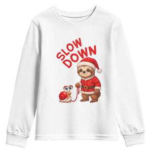 Funny Sloth Snail Christmas Youth Sweatshirt Slow Down Xmas TS14 White Print Your Wear