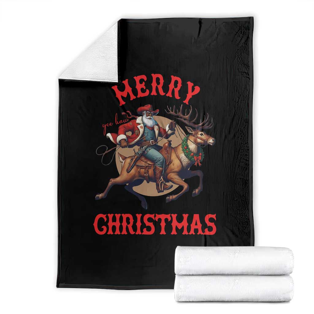 Black Santa Claus Throw Blanket African American Cowboy Christmas TS14 Black Print Your Wear
